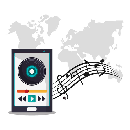 Smartphone and music note icon. Music online sound technology and media theme. Colorful design. Vector illustrationのイラスト素材