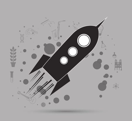 rocket with science related icons image vector illustrationのイラスト素材