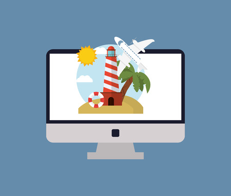 computer with travel vacation or holidays related icons image vector illustrationのイラスト素材