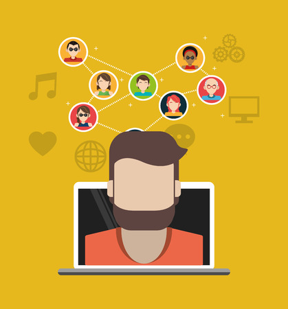 computer and user avatar with social media related icons image vector illustration designのイラスト素材