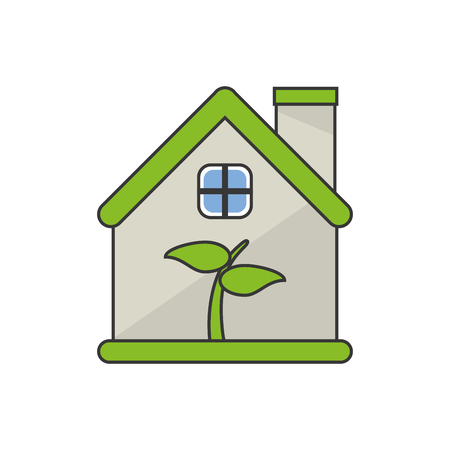 leaf inside house  icon. Ecology renewable and conservation theme. Isolated design. Vector illustrationのイラスト素材
