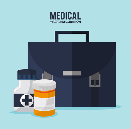 Jar of medicine and suitcase icon. Medical and health care theme. Colorful design. Vector illustrationのイラスト素材