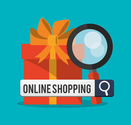 Gift lupe and search icon. Shopping online ecommerce and media theme. Colorful design. Vector illustrationのイラスト素材