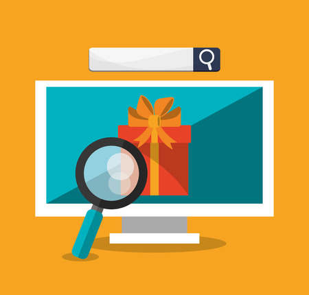 Computer lupe and gift icon. Shopping online ecommerce and media theme. Colorful design. Vector illustrationのイラスト素材