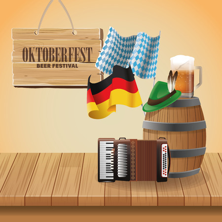 Accordion hat beer barrel and flag icon. Oktoberfest germany festival and celebration theme. Colorful design. Vector illustrationのイラスト素材