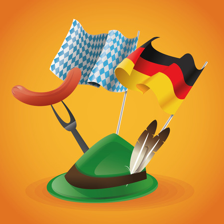 Hat sausage and flag icon. Oktoberfest germany festival and celebration theme. Colorful design. Vector illustrationのイラスト素材