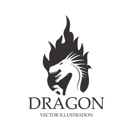 Dragon cartoon inside flame icon. Chinese asian fantasy and animal theme. Isolated and silhouette design. Vector illustrationのイラスト素材