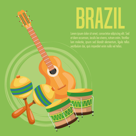 Guitar drum and maraca icon. Brazil culture america and tourism theme. Colorful design. Vector illustrationのイラスト素材