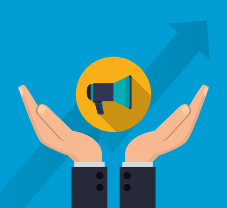 flat design hands holding megaphone business related icons image vector illustrationのイラスト素材