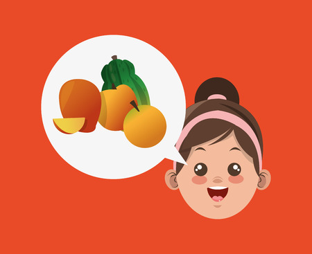 happy kid with healthy food related icons image vector illustration designのイラスト素材