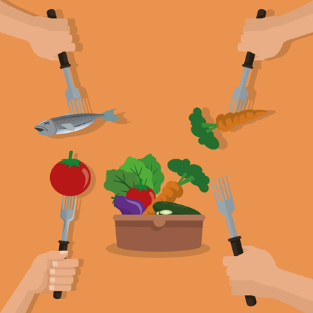 hand and healthy food related icons image vector illustration designのイラスト素材