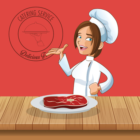 happy chef or cook with beef steak icon image vector illustration designのイラスト素材