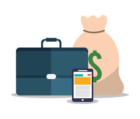 Suitcase smartphone and money bag icon. Digital marketing ecommerce shopping online and media theme. Colorful design. Vector illustrationのイラスト素材