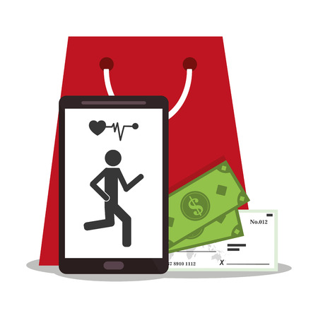 Smartphone bag and bills icon. Payment shopping commerce and merket theme. Colorful design. Vector illustrationのイラスト素材