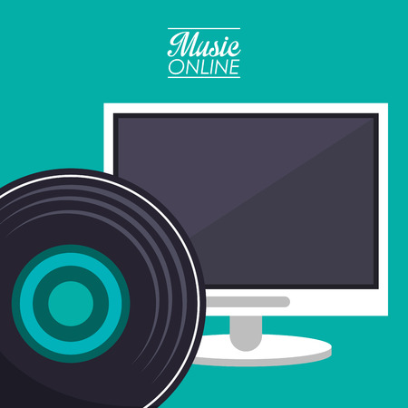 Computer and vinyl icon. Music online sound technology and media theme. Colorful design. Vector illustrationのイラスト素材