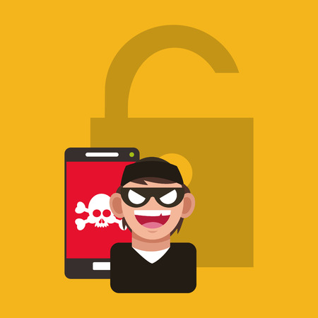 hacker with internet security related icons image vector illustration designのイラスト素材