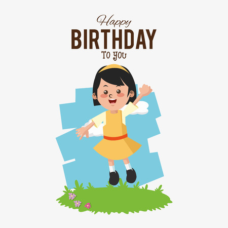 child with happy birthday related icons image vector illustration designのイラスト素材