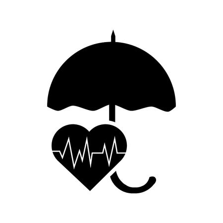 flat design umbrella and  heart cardiogram icon vector illustrationのイラスト素材
