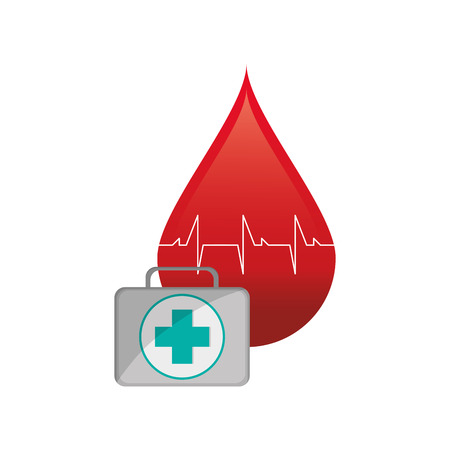 flat design blood drop cardiogram and first aid kit  icon vector illustrationのイラスト素材