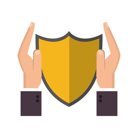 flat design shield and sheltering hands icon vector illustrationのイラスト素材