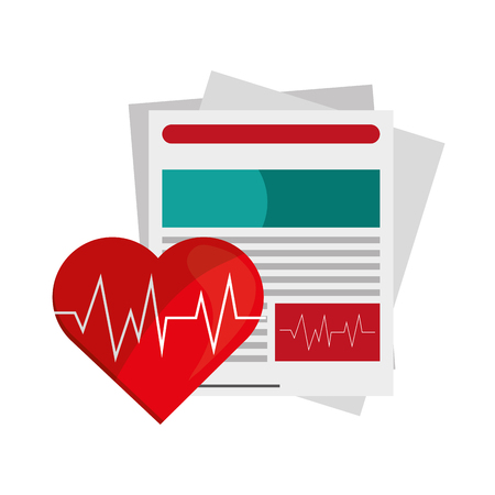flat design medical history and  heart cardiogram icon vector illustrationのイラスト素材