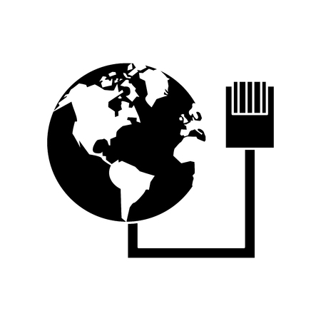 Planet sphere and cable icon. Global communication intenet connectivity web and technology theme. Isolated design. Vector illustrationのイラスト素材