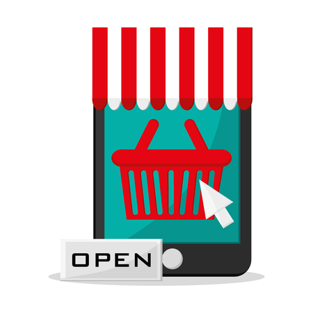 Basket and smartphone icon. shopping online ecommerce media and market theme. Colorful design. Vector illustrationのイラスト素材