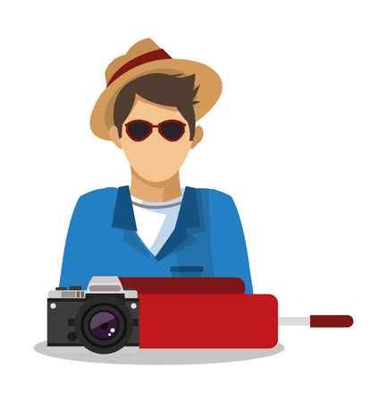 Tourist man with hat and camera icon. Travel trip vacation and tourism theme. Colorful design. Vector illustrationのイラスト素材