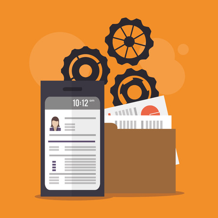 Document gears and smartphone icon. Human resources search employee and business theme. Colorful design. Vector illustrationのイラスト素材
