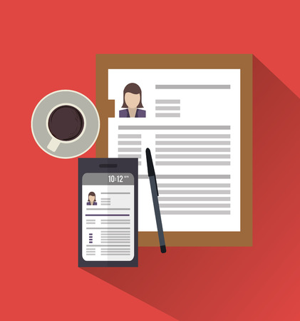 Document coffee and smartphone icon. Human resources search employee and business theme. Colorful design. Vector illustrationのイラスト素材