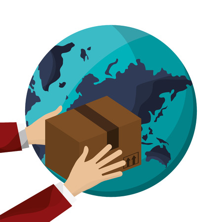 Package and planet icon. Delivery shipping and logistic theme. Colorful design. Vector illustrationのイラスト素材