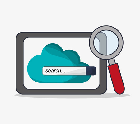 Tablet and lupe icon. Social media and digital marketing theme. Colorful design. Vector illustrationのイラスト素材