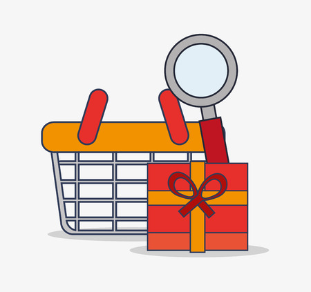 Basket and gift icon. Social media and digital marketing theme. Colorful design. Vector illustrationのイラスト素材