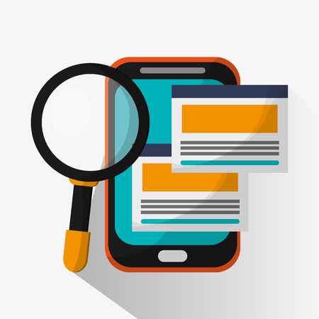 Smartphone and lupe icon. Social media and digital marketing theme. Colorful design. Vector illustrationのイラスト素材