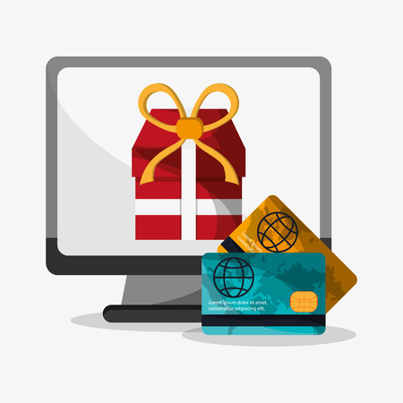 Computer and gift icon. Social media and digital marketing theme. Colorful design. Vector illustrationのイラスト素材