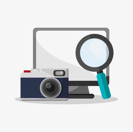 Computer and lupe icon. digital marketing media and seo theme. Colorful design. Vector illustrationのイラスト素材