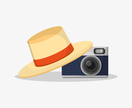 Camera and hat icon. summer vacation beach and tropical theme. Colorful design. Vector illustrationのイラスト素材