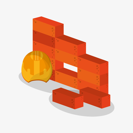Bricks and helmet icon. Under construction work repair and progress theme. Colorful design. Vector illustrationのイラスト素材