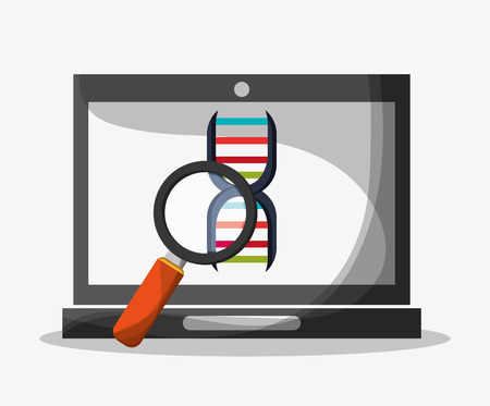 Laptop and lupe icon. Medical and health care theme. Colorful design. Vector illustrationのイラスト素材