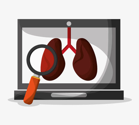 Laptop and lupe icon. Medical and health care theme. Colorful design. Vector illustrationのイラスト素材