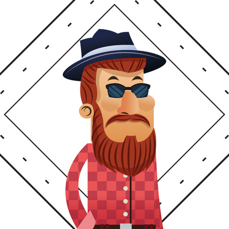 Man cartoon with mustache inside frame icon. Hipster style vintage retro fashion and culture theme. Colorful design. Vector illustrationのイラスト素材