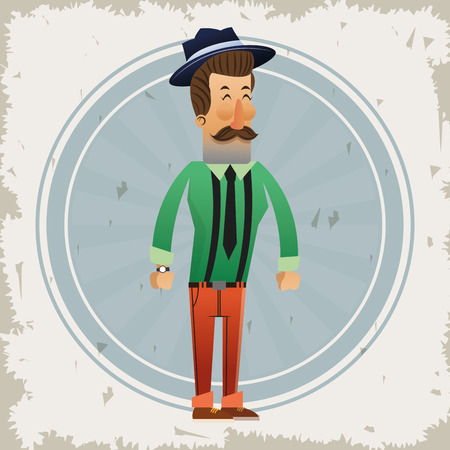 Man cartoon with mustache icon inside seal stamp. Hipster style vintage retro fashion and culture theme. Colorful and grunge design. Vector illustrationのイラスト素材