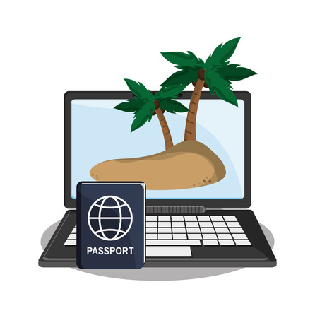 Passport and laptop icon. travel trip vacation and tourism theme. Colorful design. Vector illustrationのイラスト素材