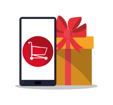 Smartphone and gift icon. Shopping online ecommerce media and market theme. Colorful design. Vector illustrationのイラスト素材
