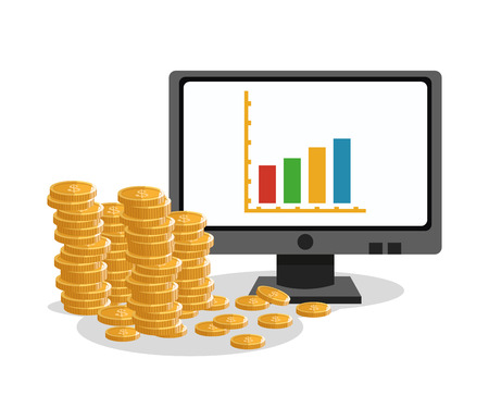 Coins and computer icon. Profit business and financial theme. Colorful design. Vector illustrationのイラスト素材