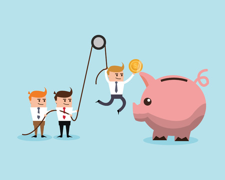 Businessman cartoon piggy and coin icon. Profit business and financial theme. Colorful design. Vector illustrationのイラスト素材