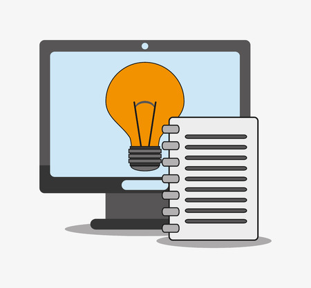 Computer and bulb icon. digital marketing media and seo theme. Colorful design. Vector illustrationのイラスト素材