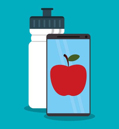 Smartphone and apple icon. Healthy lifestyle fitness and gym theme. Colorful design. Vector illustrationのイラスト素材
