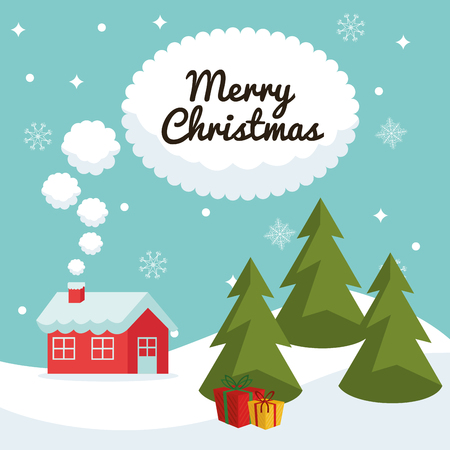 Pine tree with gifts icon. Merry Christmas season celebration and decoration theme. Colorful design. Vector illustrationのイラスト素材