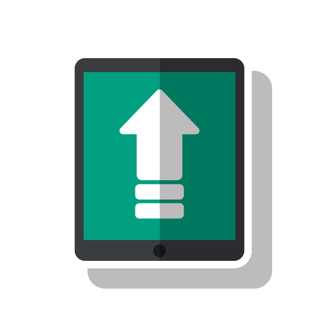 Upload arrow inside tablet icon. Digital web application and technology theme. Isolated design. Vector illustrationのイラスト素材